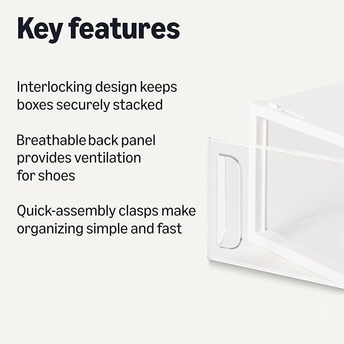 Amazon Basics Stackable and Foldable Clear Shoe Storage Organizer Box, Small, 12-Pack