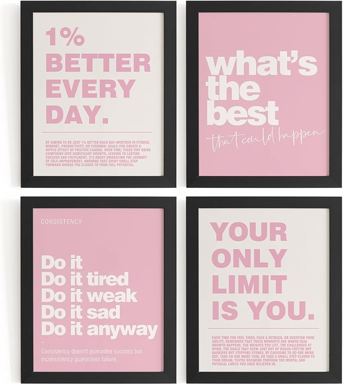 DSHFG Motivational Inspirational Office Wall Art Decor Prints Set of 4, Pink Motivational Wall Decor Trendy Retro Posters for Office Home Decor, 8x10 Unframed