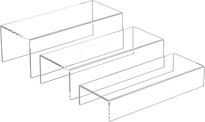 Sezanrpt Clear Riser Display Shelf 3pcs, Desktop Rectangular Acrylic Display Shelves Storage Organizer, Acrylic Stands for Funko Pop Figure, Bags, Shoes, Spice Jars, Skincare, Cosmetics - 12-2'', 3'',