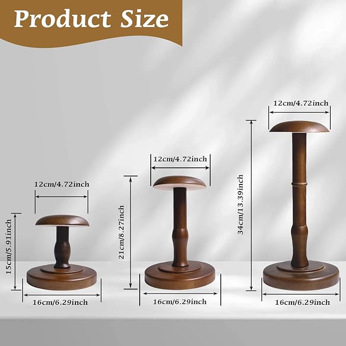 CHADWICK Vintage Hat Rack Stand, Rustic Brown Hat Display Stand Wood, Hat Rack Tabletop Cap Organizer and Display Rack, Wig Holder Display Cowboy Hat Rack Hat Organizer for Closet, Home Decor