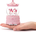 Pixel-Design Carousel Snow Globe Music Box, Compact Decorative Gift for Collectors and Home Accents, Subtle Pink Edition, Plays Toyland Melody