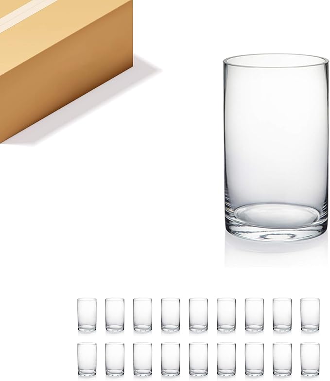 WGVI Quality Thick Clear Cylinder Glass Vase, 3" W x 5" H, Floral Container, Glass Candle Holder, Flower Vases, Wedding Centerpiece, Table Top Home Décor Accent, in Bulk Wholesale, 18 Pieces