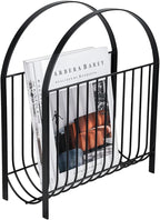 MyGift Deluxe Mid Century Metal Wire Magazine Rack in Matte Black Finish, Tabletop or Floor Standing Sling Basket for Magazines and Newspapers