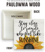 Farmhouse Sunshine Sunflower Wooden Box Sign Rustic Country Sunflower Box Sign Wood Sign Decor Summer Square Wood Sign Home Desk Tabletop Shelf Decor 5 x 5