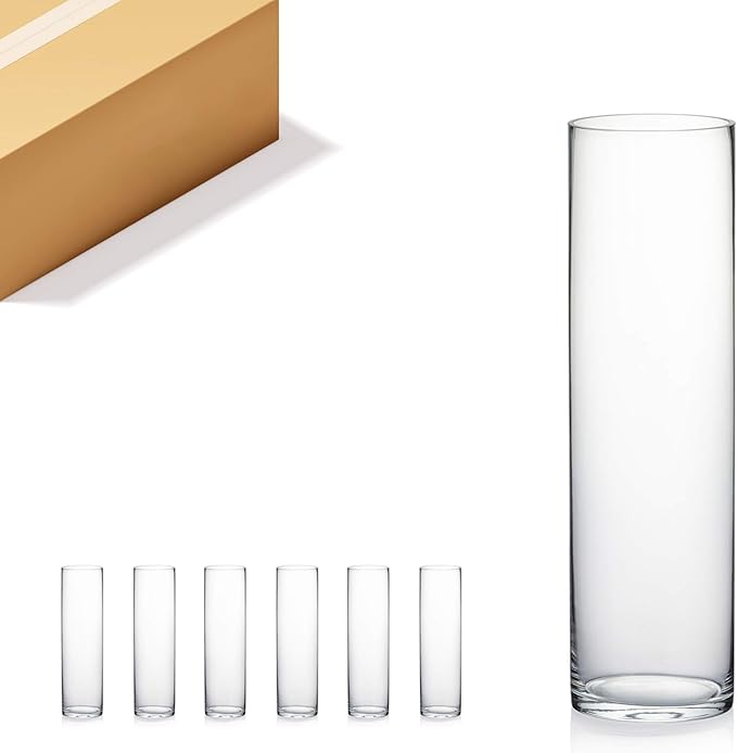 WGV Cylinder Vase Bulk, Diameter 5", Height 18", Clear Glass Floral Planter Container, Tall Centerpiece Arrangement for Wedding Party Event Home Office Decor, 6 Pieces