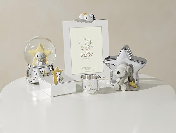 Reed And Barton Home Decor, Little Snoopy Keepsake Box, Made Of Metal, Spot Clean, Room Decor, Organization And Storage Box For Keepsakes & Memories, Peanut Snoopy Design (Silver And Yellow, 1 Piece)