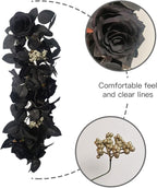 Artificial Rose Flower Swag,Artificial Sunflower Swag, 24 Inch Decorative Swag with Pumpkins Berries and Black Leaves for Halloween Home Front Door Lintel Wedding Arch Party Tabletop Wall Decor(#1)