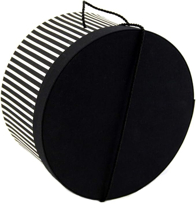 Sarah's Hat Boxes Classic Black/White Stripe Hat Box – 11" x 5.5" (Dia. x Ht.) Handmade in USA – Odorless Non-Toxic Adhesive, Cording Handle – Premium Storage for Hats & Accessories