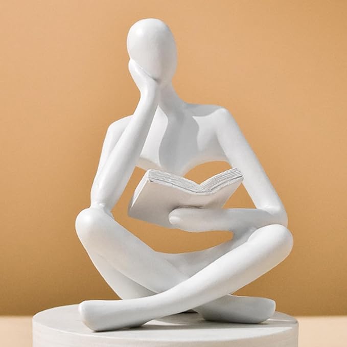 UTTCMK Bookshelf Decor Thinker Statue - Abstract Art Reading Thinker Sculpture Figurine Aesthetic, Modern Home Decoration for Living Room Office Shelves Coffee Table Desk Decor(White)