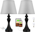 Seealle Touch Lamps for Nightstand - Bedside Lamps Set of 2, 3 Way Dimmable, USB C+A for Bedroom & End Tables (Black&Grey)