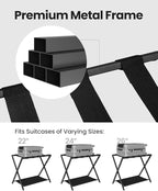 Luggage Rack, Folding Suitcase Stand for Guest, Foldable, Luggage Holders with Shelf, Steel Frame with Nylon Straps for Bedroom, Hotel, Holds up to 154 lb, Black, 1 Pack LR03801B