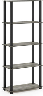 Furinno TURN-S-TUBE Book Shelf, 5-Tier Toolless Storage Shelves with Square Tubes, Shelving Unit for Organization and Storage for Living Room, Home Office, French Oak