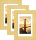 4x6 Picture Frame 3 Pack - Gold Poster Frame Display Pictures 3.5x5 with Mat or 4 x 6 Without Mat for Wall Hanging Horizontal and Vertical