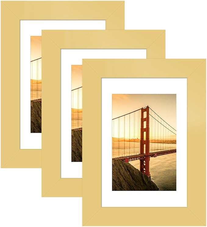 4x6 Picture Frame 3 Pack - Gold Poster Frame Display Pictures 3.5x5 with Mat or 4 x 6 Without Mat for Wall Hanging Horizontal and Vertical