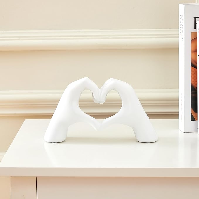 Golden Gesture Heart Decoration, Modern Love Statue Finger, Abstract Art Sculpture Home Wedding Decoration (White)