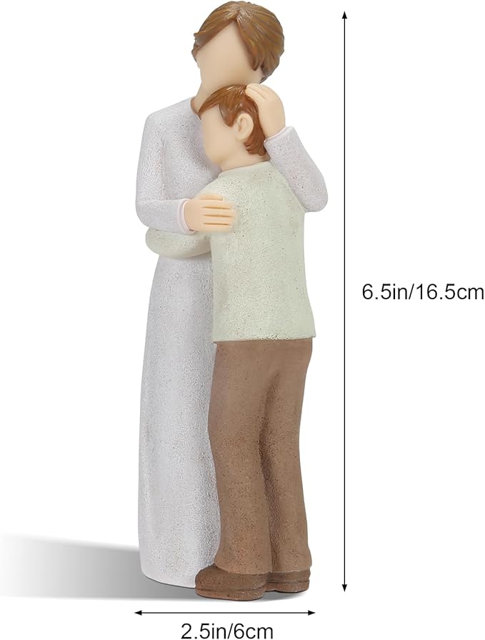 Mother Son Embrace Sculpture, Hand-Painted Mom & Son Figurine for Cherishing Maternal Bond, Memorial & Gifting on Mother's Day/Birthday/Christmas