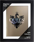 Creative Picture Frames 9.25 x 13 Magazine Frame with Full-Strength Glass, Holds Up To A 1/4" Thick Media with Installed Hangers for Easy Mounting, 11x14 Black Frame with White Mat