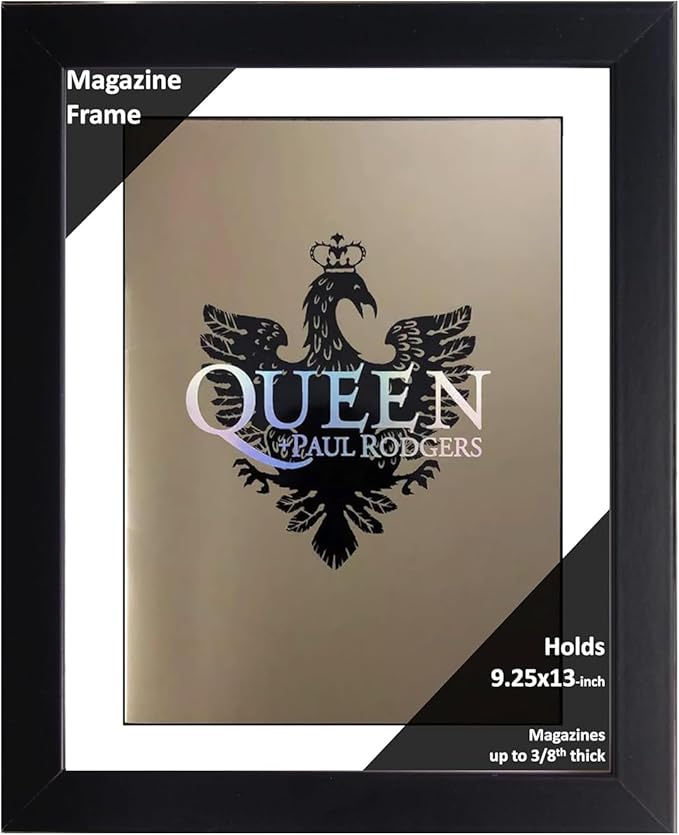 Creative Picture Frames 9.25 x 13 Magazine Frame with Full-Strength Glass, Holds Up To A 1/4" Thick Media with Installed Hangers for Easy Mounting, 11x14 Black Frame with White Mat