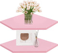 Homode Corner Floating Shelves, Corner Wall Shelf with Cord Hole, 2 Tier Wood Hanging Corner Shelf for Bathroom, Bedroom, Living Room, Pink