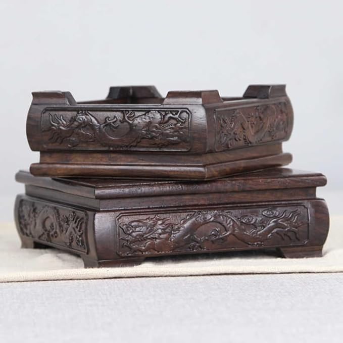 GOLDY&WENDY Square Solid Wood Pedestal Base Handmade Carving Rosewood Display Stand Vase Teapot Aquarium Lamp Display Risers