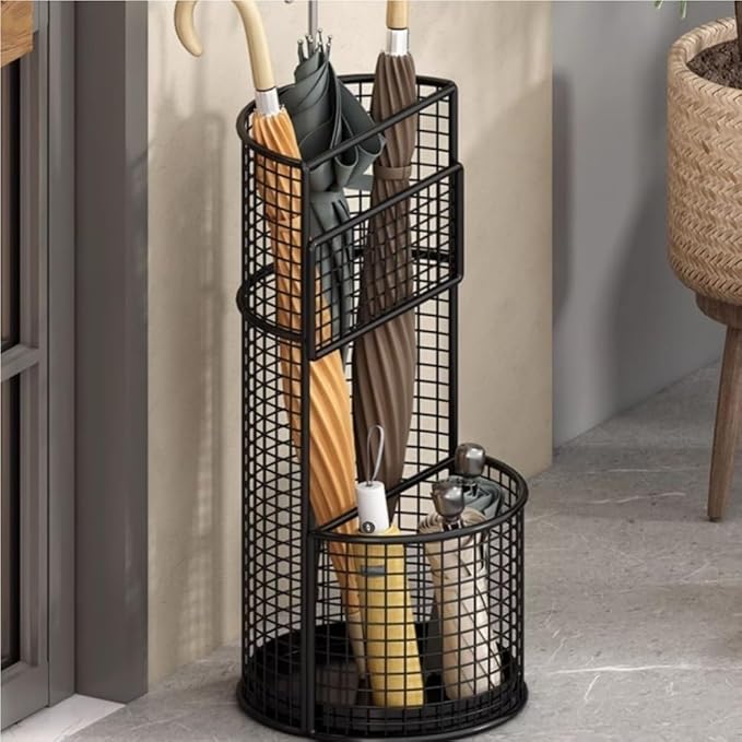 Umbrella Stand, Metal Umbrella Storage Rack, Umbrella Bucket with Drain Tray, Hollow Drain Rack for Entrance, Balcony, Shopping Mall(White)