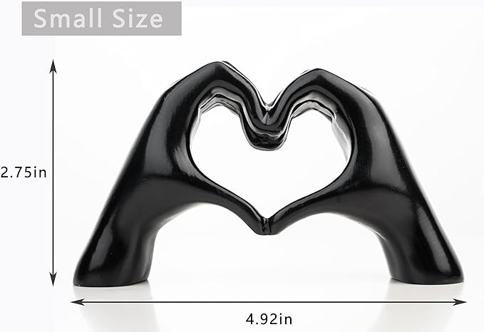 Small Heart Hands Sculpture Decor for Living Room Bedroom Bookshelf Coffe Table and Office Display, Love Finger Statue Modern Aesthetic Home Decor, Unique Gift for Wedding Christmas Birthday (Black)