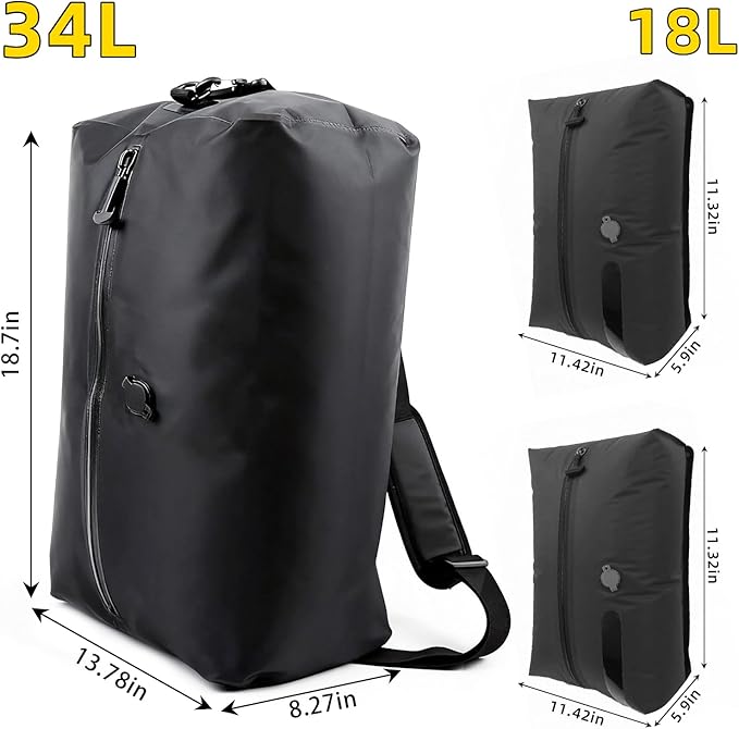 3 Pack Cordless Travel Compression Vacuum Bag Set with Wireless Pump,Reusable Waterproof Durable Tear-Resistant Luggage Compression Bags (18L×2 + 34L Set), Suitable for Luggage and Suitcase