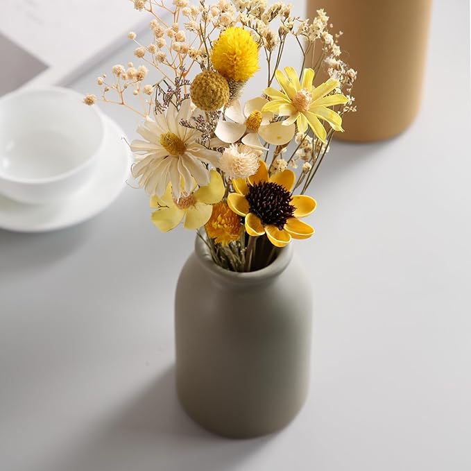 CWLWGO-Ceramic Matte Vase Set for Home Decor, Modern and Minimalist Decorative Flower Vases, Kitchen Living Room Table Centerpiece Decoration, Mantel Entryway Bookshelf Decor（Matte Multi）
