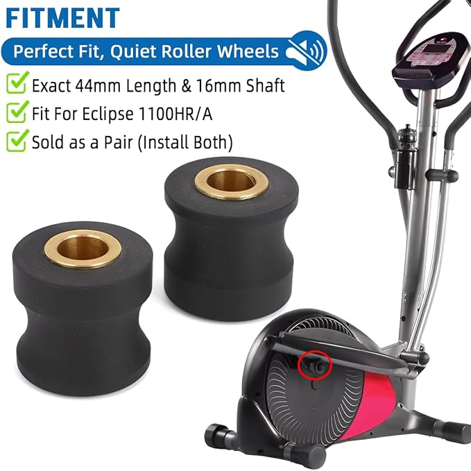 Replacement Roller Wheels for Eclipse 1100HR/A Elliptical - Enhanced PU and Bronze Bushing Design - Quiet and Long-Lasting Exercise Machine Parts (Pair)