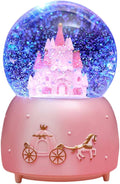 Castle Snow Globes Luminous Music Box Cartoon Christmas Snow House Automatic Spray Rotating Crystal Ball with Color Changing LED Lights for Home Decoration Birthday Gift