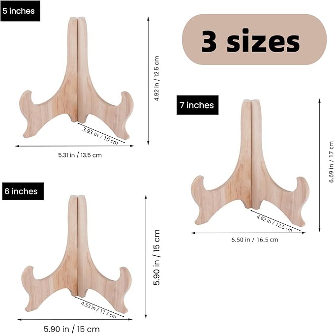 RTeng 2 Pack Wooden Display Stand for Sculptures | Plate and Stone Holder | Decorative Support Rack – Stylish Wooden Stands for Display, Plate Stands, Picture Frame Stand (5”, 6”, 7”) (7 Inch)
