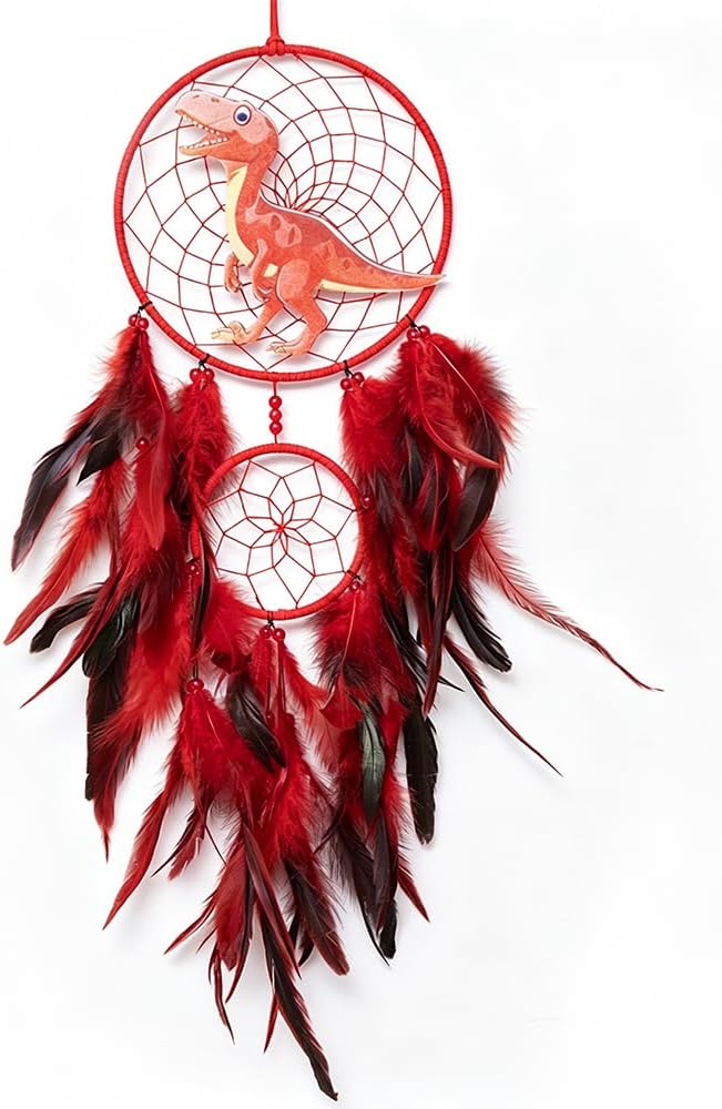 Handmade Dream Catcher, Animal Design Feather Dream Catchers Wall Decoration, Art Craft Feather Wall Decor for Home, Gift for Girls Kids Women (Red)