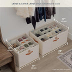 OrganiHaus Large Shoe Storage Bin for Closet, Shoe Organizer Box Fits up to 16 Pairs, Collapsible Fabric Shoe Basket w/Clear Cover, Adjustable Dividers & Reinforced Handles, Off-White