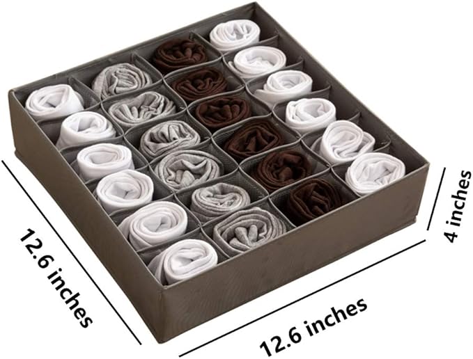 ALYER Collapsible Fabric Drawer Organizer Divider,Closet Storage Box Bins Containers for Panties,Underwear, Ties,Bras, Socks, Lingerie (Gray-24 cells)