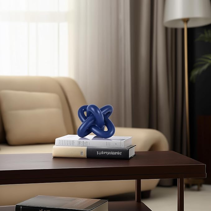 DOVDOV Blue Knot Sculpture, Three Knot Sculptures, Blue Home Decor Accents, Knot Sculptures for Rustic-Style Coffee Tables, Living Room Dining Tables, Entrance Hall Shelves, and Small Decorations.