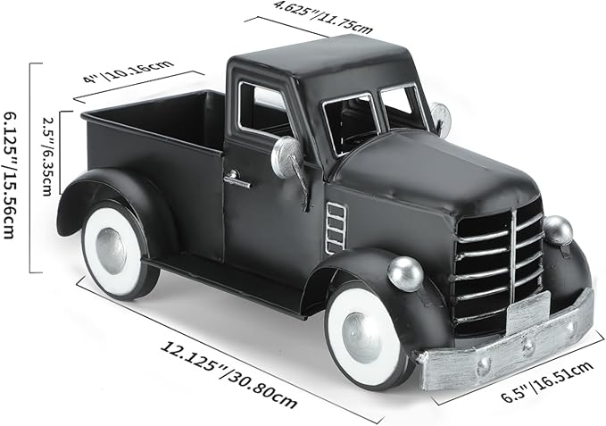 Vintage Farmhouse Black Metal Truck Decor, Old Farm Car Indoor Decoration, Fall Halloween Trucks Table & Kitchen Centerpieces, Decorative Outdoor Garden Cars Planters