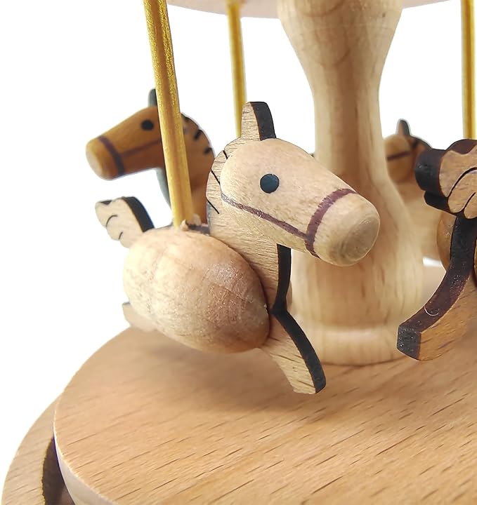 Mini Carousel Music Box, Palm Sized Carousel Music Box, Small Wooden Mechanical Music Box, for Friend Mother Grandmother