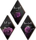 ZINYAZHE 3 Pcs Purple Wall Decor Inspirational Rose Bathroom Decor Wooden Purple Wall Art Office Wall Decor with Accept Let Go Have Faith Sign for Girl Women Living Room Bedroom(12 x 7 Inch)