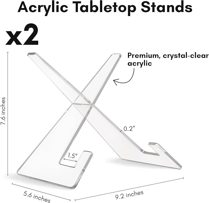 Americanflat Acrylic Easel Stand - 8" Tabletop Easel and Plate Stand - Set of 2 - Lightweight Display Holders for Photos, Cards, Frames, Books, Magazines, Albums - Home or Office Decor