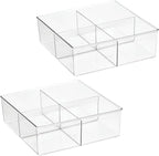 mDesign Plastic 4 Compartment Divided Drawer and Closet Storage Bin - Organizer for Scarves, Socks, Ties Bras, and Underwear - Dress Drawer Organizer, Shelf Organization - 2 Pack - Clear