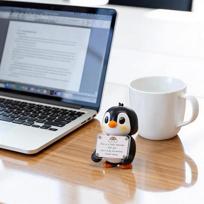 Positive Penguin Figurine - 3.9" Tall Hand-Painted Resin Indoor Office Desk Decoration with Cute Motivational Sign, Funny Gift for Women Friends Bestie BFF Bestfriend Coworkers