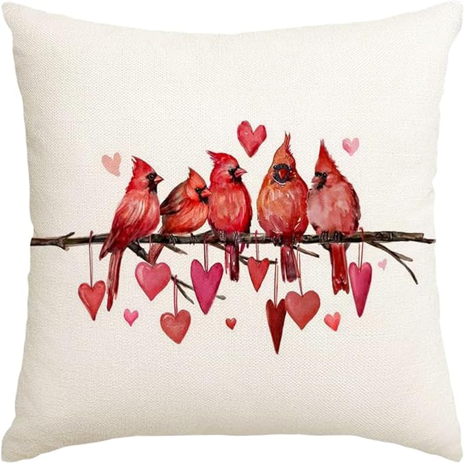 RABUSOFA Valentines Pillow Covers 18x18 inch Valentines Day Decoration Red Love Heart Cardinal Anniversary Wedding Throw Pillowcase for Couch Home Decor(15)