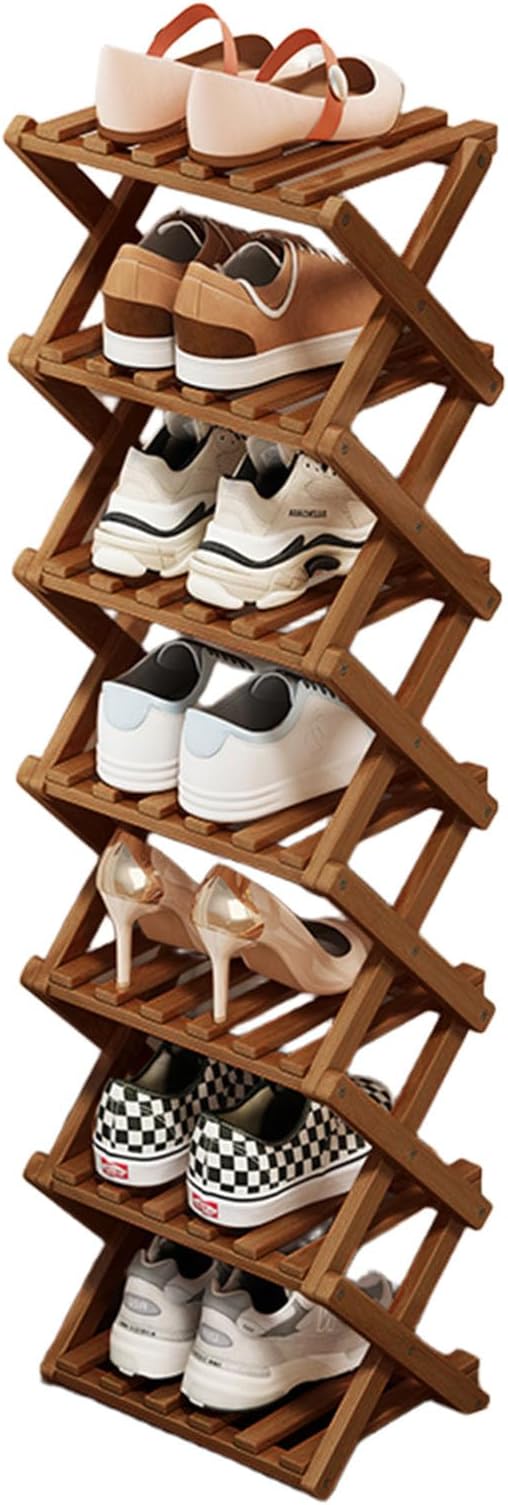Simcat Bamboo Shoe Rack, Portable Folding Shoe Storage Rack,No Installation Free Standing Shoe Rack for Entryway, Closet, Dorm/Small Spaces (Seven shades of tawny)