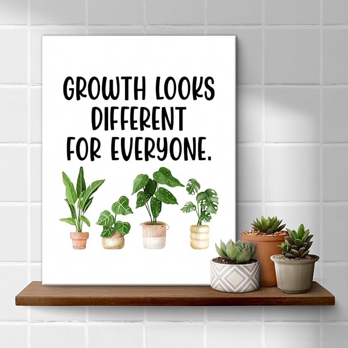 Motivational Wall Art Classroom Decor, Inspirational Mental Health Posters for Therapy Counseling Office, Growth Looks Different for Everyone Canvas Painting Artwork (8 X 10 Inches, Framed)
