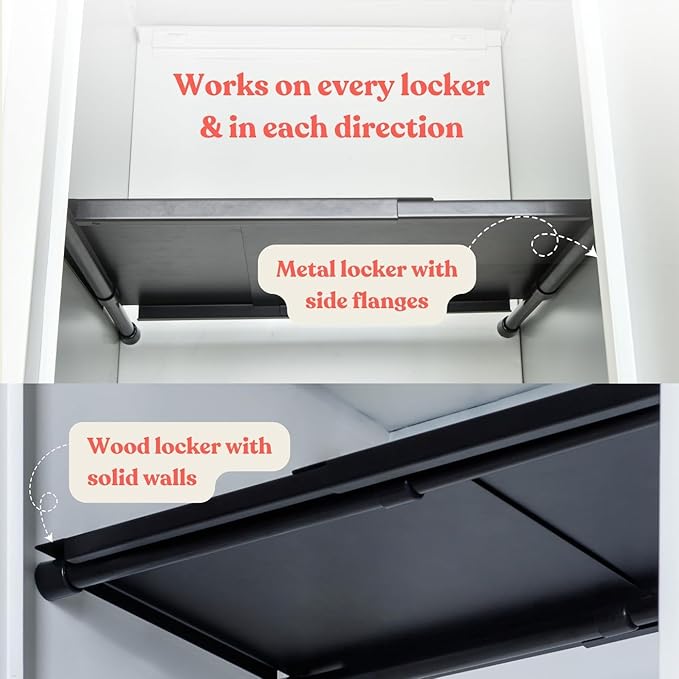 10''-16.5'' Adjustable Locker Organizer | Metal, Heavy Duty Steel Locker Organizer for School & Gym | Expandable Tension Shelf | Locker Divider Shelf Black