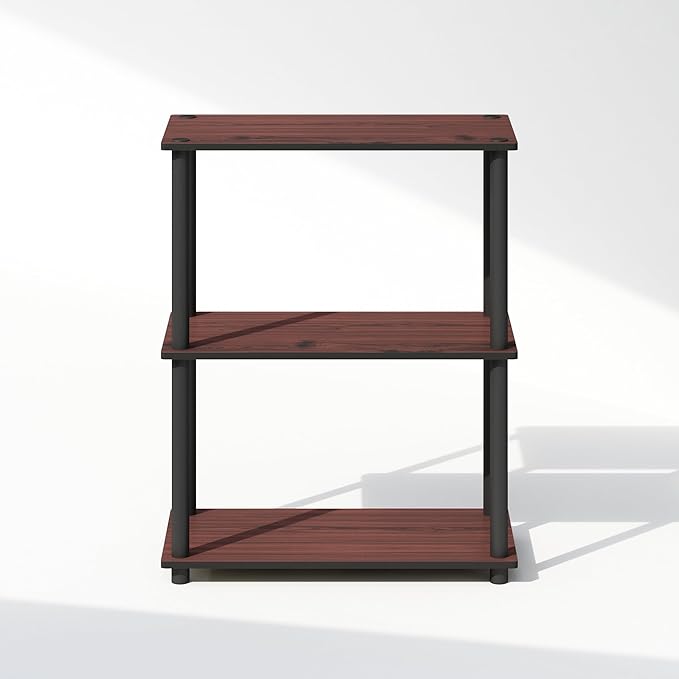 Furinno Turn-N-Tube Book Shelf, 3-Tier Bookshelf, Bookcase with Multipurpose Compact Display Rack, 11.6 x 23.6 x 29.6, for Living Room, Bedroom, Home Office, Dark Cherry