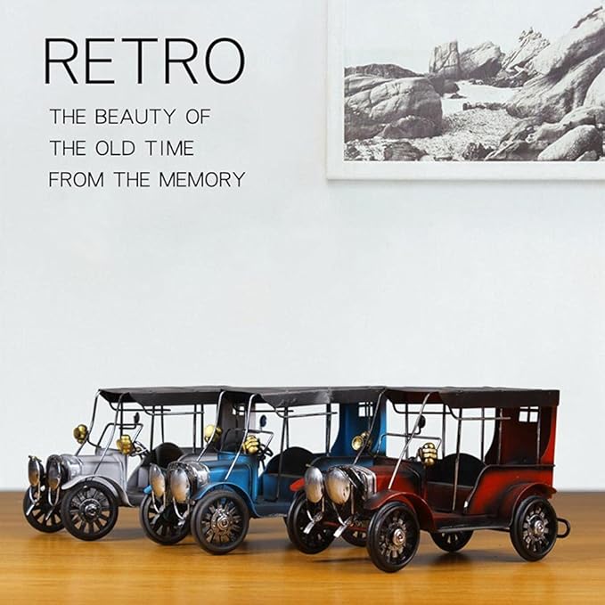 Kikumi Nostalgic Metal Car Organizations Retro Home Ornaments Home Decor for Living Room Table Cabinet (White)