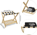 Smuxee Fully Assembled Luggage Rack Pack of 2, Upgraded Bamboo Foldable Suitcase Stand with 5 Nylon Straps, Luggage Holder with Shelf for Guest Room Bedroom Hotel