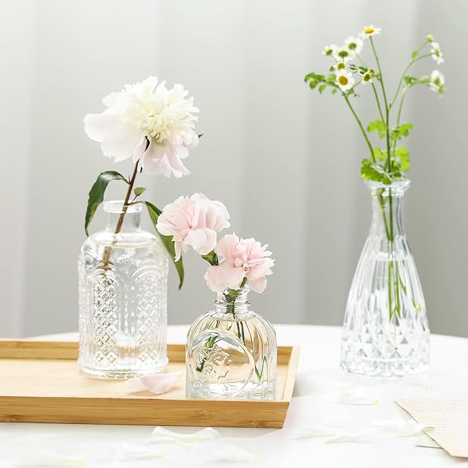 Glass Bud Vases Set of 12, Small Vases for Flowers, Clear Bud Vases in Bulk for Centerpieces Mini Vintage Vase for Rustic Home Wedding Table Decorations