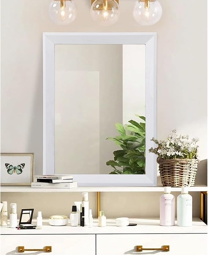 AAZZKANG Rectangular Wall Mirror Decorative Wood Framed Mirrors Large 28"x20" for Farmhouse Bedroom Bathroom Living Room Entryway Hanging Home Decor